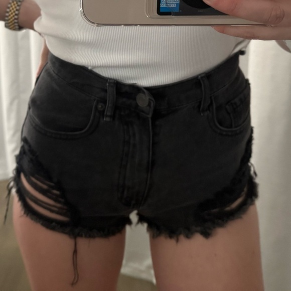 Garage Women's Distressed Black Denim Shorts - Picture 3 of 3